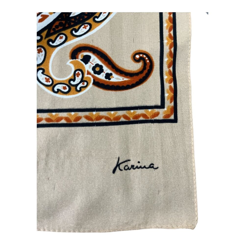 Vintage Karina Paisley Scarf – Tan, Brown & Black Rectangular Neck Scarf - Picture 5 of 8